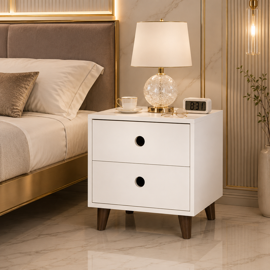 Helios Bedside Table In White Finish