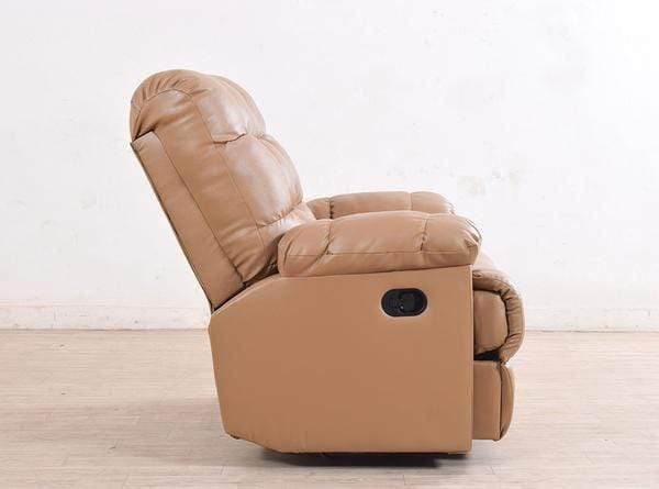 Chandler Rocker Recliner In Sand Brown Leatherette GMC Standard Sofa FN-GMC-003335