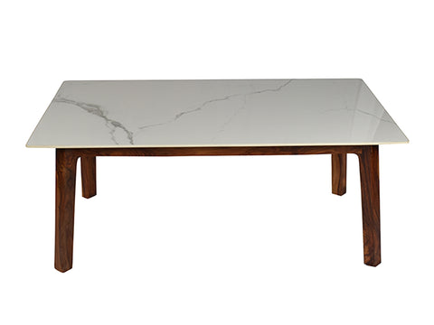 Emma Modern Marble Coffee Table In Teak Finish