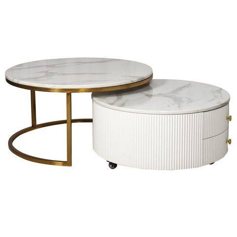 Cylo Round Nested Coffee Table in Marble