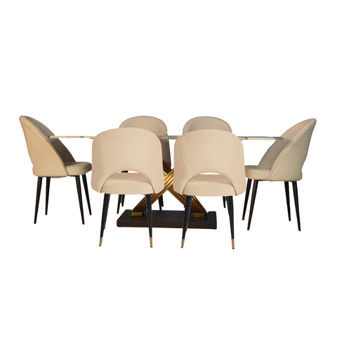Brinstone 6 Seater Marble Dining with Leo Chair