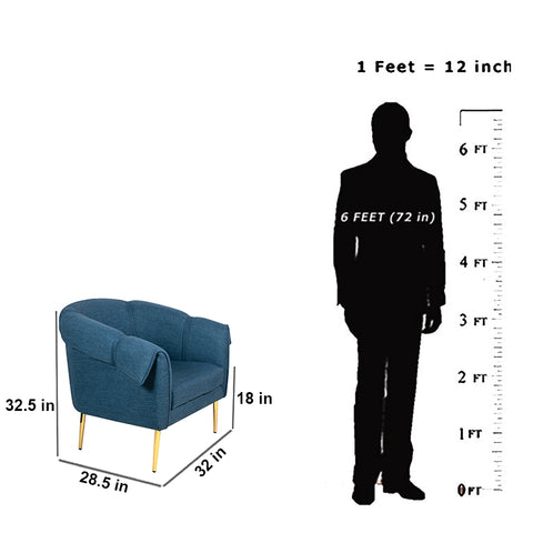 Othello Lounge Chair Navy Blue Cotton Fabric With Golden Legs