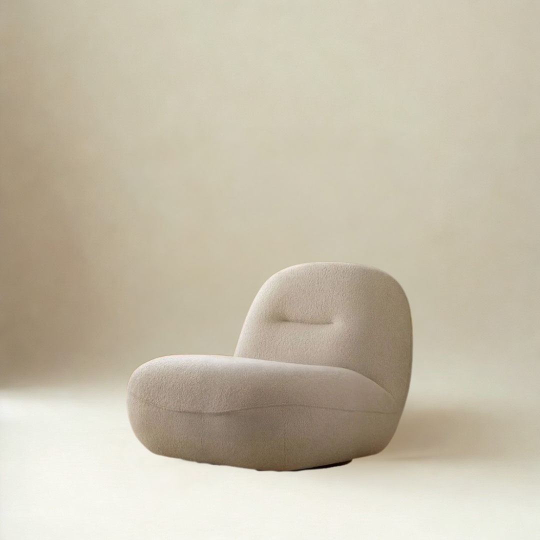 Italia Swivel Louneg Chair in Boucle Fabric