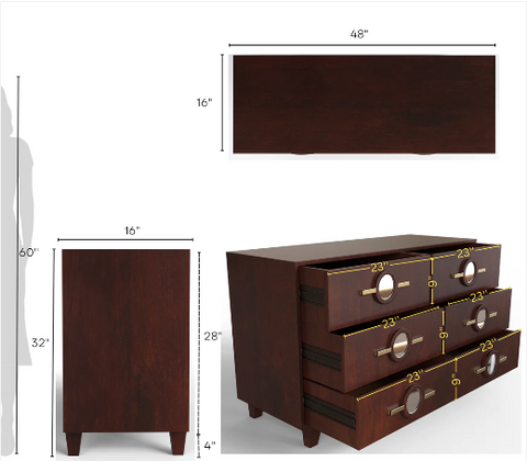 Pinnock Sideboard Cum Chest of Drawers in Layered Brown Finish