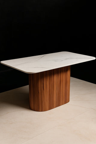 Fredy Dining Table in Solid Wood Fluted Louvers Design
