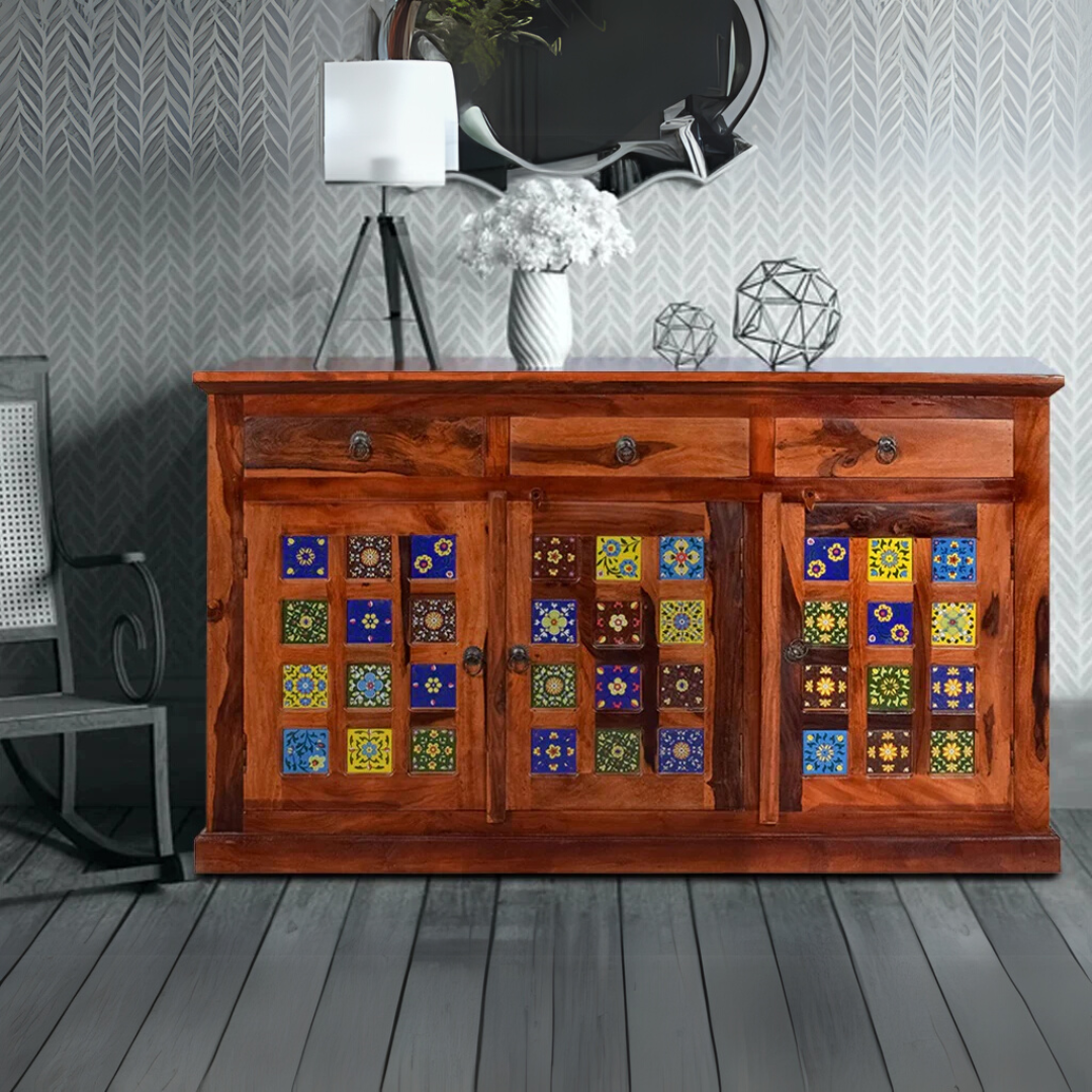 Henry Sheesham Wood Sideboard In Teak Finish