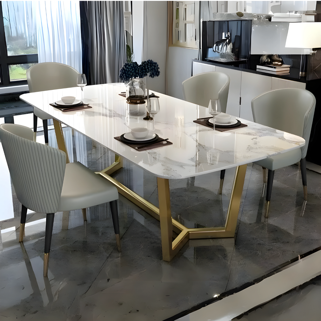 Vegas Satwario Marble Top Dining Table with SS Base