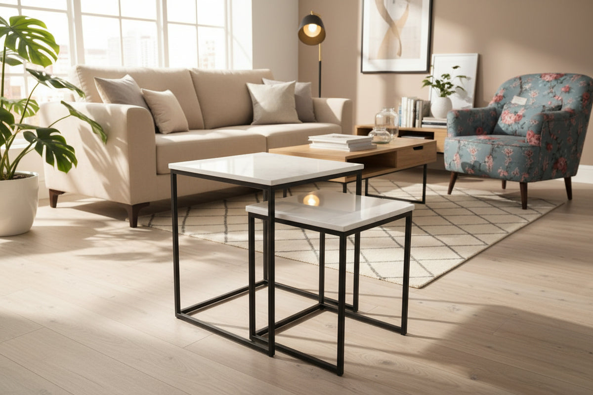Brave Nested Side Table in Marble Top