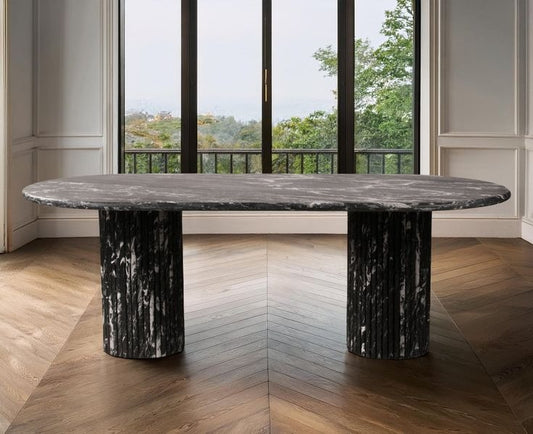Natural Marble Top Dining Table - Black