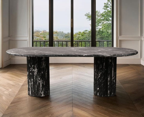 Natural Marble Top Dining Table - Black