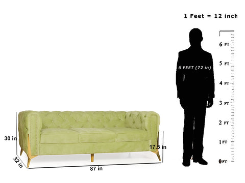 Oliver 3 Seater Sofa In Green Velvet Fabric