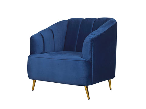 Nelio Lounge Chair in Blue Velvet Fabric