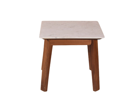 Galatea Marble Side Table In Teak Finish