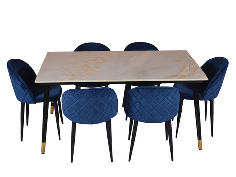 Zahra marble dining table 6 seater Set In Noel Chairs
