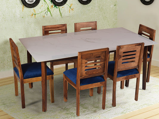 Ryan marble dining table 6 seater Set In Capra Chairs