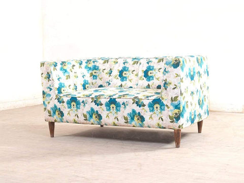 Liana Love Seat In Floral Green Cotton Fabric