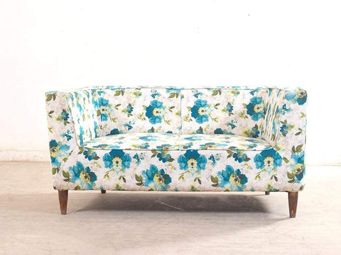 Liana Love Seat In Floral Green Cotton Fabric